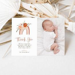 Orange Terracotta Boho | Rainbow Baby Shower Photo サンキューカード