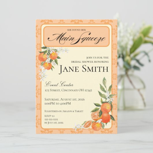 Orange Themed Bridal Shower Invitation 招待状 (スタンド正面)