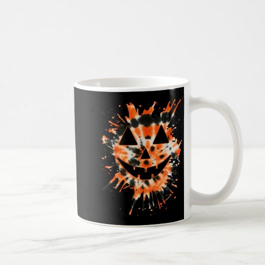 Orange Tie Dye Jack O Lantern Face - Hipe Hallowee コーヒーマグカップ (右)