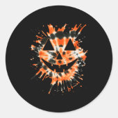 Orange Tie Dye Jack O Lantern Face - Hipe Hallowee ラウンドシール (正面)