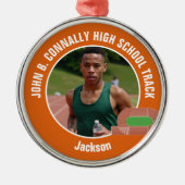 Orange Track & Field Photo High School Christmas メタルオーナメント (正面)