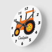Orange Tractor Design Personalised ラウンド壁時計 (傾斜)
