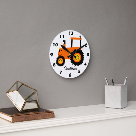Orange Tractor Design Personalised ラウンド壁時計 (オフィス)