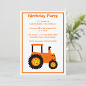 Orange Tractor Design Personalised Birthday Party 招待状 (スタンド正面)