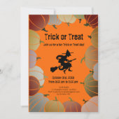 Orange Trick or Treat Spooky Flying Witch Pumpkins シーズンカード (正面)