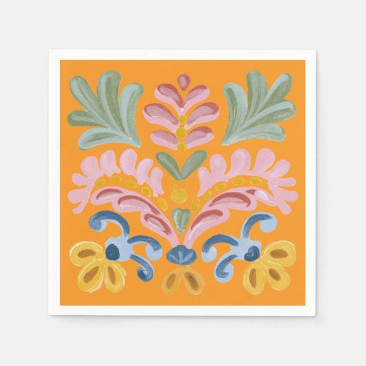 Orange Tropical Flower Unique スタンダードカクテルナプキン (正面)