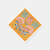 Orange Tropical Flower Unique スタンダードカクテルナプキン (角)