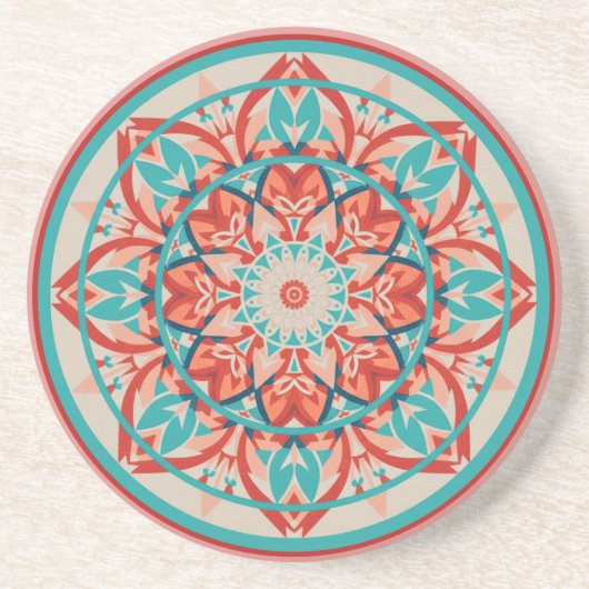 Orange & Turquoise Boho Mandala コースター (正面)