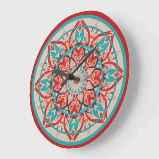 Orange & Turquoise Boho Mandala  Large Clock ラージ壁時計 (傾斜)
