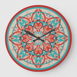 Orange & Turquoise Boho Mandala  Large Clock ラージ壁時計