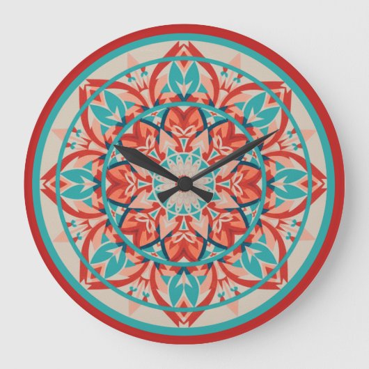 Orange & Turquoise Boho Mandala  Large Clock ラージ壁時計 (正面)