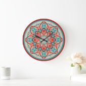Orange & Turquoise Boho Mandala  Large Clock ラージ壁時計 (ホーム)