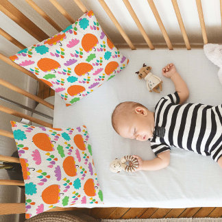 Orange Umbrellas with Clouds and Raindrops クッション