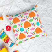 Orange Umbrellas with Clouds and Raindrops クッション