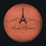 Orange Vintage French Flourish Sweet 16 Magnet マグネット<br><div class="desc">Grungy yet elegant Vintage French Flourish Sweet Sixteen Magnet in dark orange featuring an Eiffel Tower design embellished with chic swirls and dots and a faux paper textured background. This unique Parisian themed Sweet 16 magnet would be perfect for a french inspired party favor. Easy to customize, simply add the...</div>