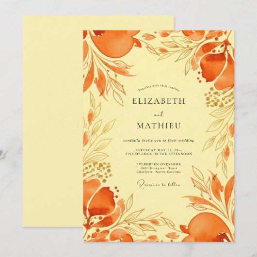 Orange Vivid Mediterranean Wedding 招待状 (正面/裏面)