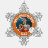 Orange Volleyball Player Photo High School スノーフレークピューターオーナメント (正面)