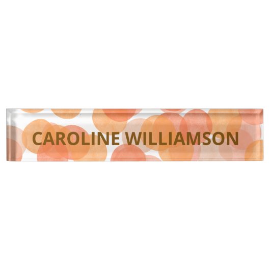 Orange Watercolor Dots Modern Custom Business デスクネームプレート (正面)