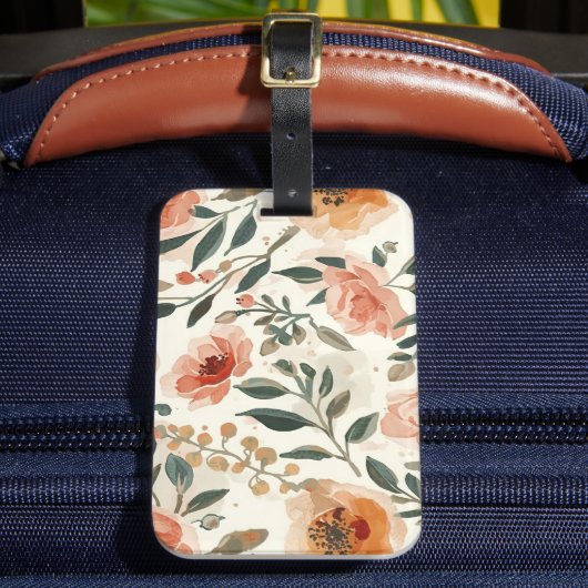 Orange Watercolor Flowers Botanical Painting ラゲッジタグ (正面インサイチュ2)