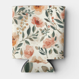 Orange Watercolor Flowers Botanical Painting 缶クーラー