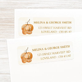 Orange Watercolor Pumpkins Fall Return Address ラベル