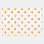 Orange Watercolor Pumpkins Gingham Pattern Fall ラッピングペーパーシート (正面3)