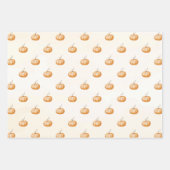 Orange Watercolor Pumpkins Gingham Pattern Fall ラッピングペーパーシート (正面)