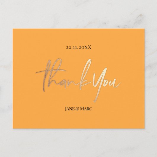 Orange Wedding Thank You Cards Elegant Script ポストカード (正面)