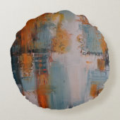 Orange, white, and teal abstract painting ラウンドクッション (裏面)
