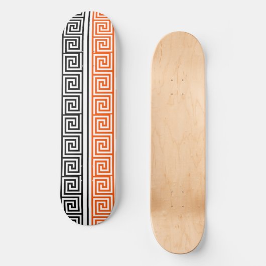 Orange White Black Greek Key Fret Pattern Design  スケートボード (正面)