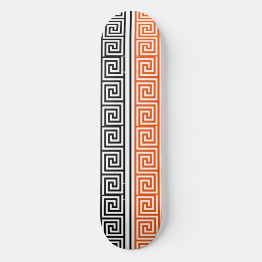 Orange White Black Greek Key Fret Pattern Design  スケートボード (正面)