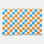 Orange White Blue Checkered Pattern Design  キッチンタオル (横)