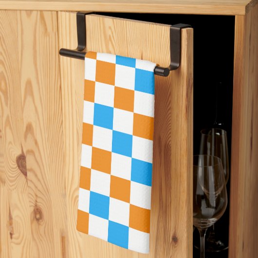 Orange White Blue Checkered Pattern Design  キッチンタオル (三つ折り)