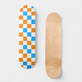 Orange White Blue Checkered Pattern Design  スケートボード (正面)