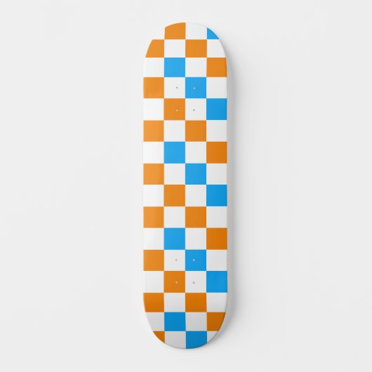 Orange White Blue Checkered Pattern Design  スケートボード (正面)