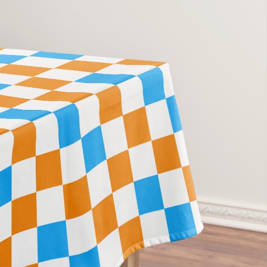 Orange White Blue Checkered Pattern Design  テーブルクロス (インサイチュ)