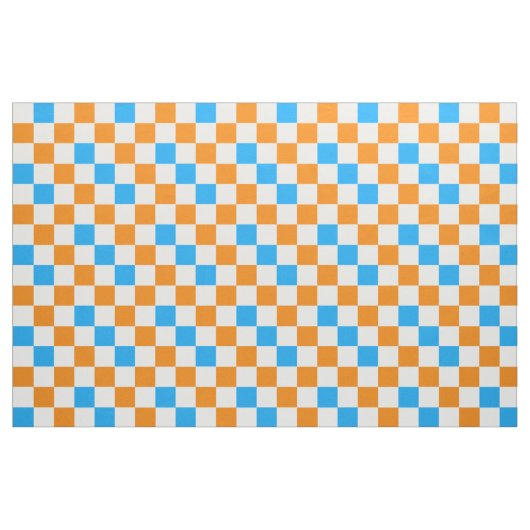 Orange White Blue Checkered Pattern Design  ファブリック (ファットクウォーター)