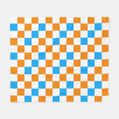 Orange White Blue Checkered Pattern Design  フリースブランケット (正面(横))