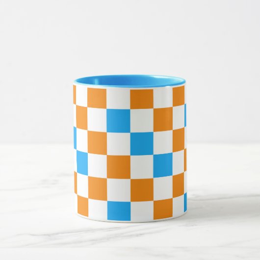 Orange White Blue Checkered Pattern Design  マグカップ (中央)