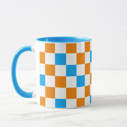 Orange White Blue Checkered Pattern Design  マグカップ (左)