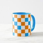 Orange White Blue Checkered Pattern Design  マグカップ (正面右)