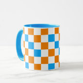 Orange White Blue Checkered Pattern Design  マグカップ (正面左)