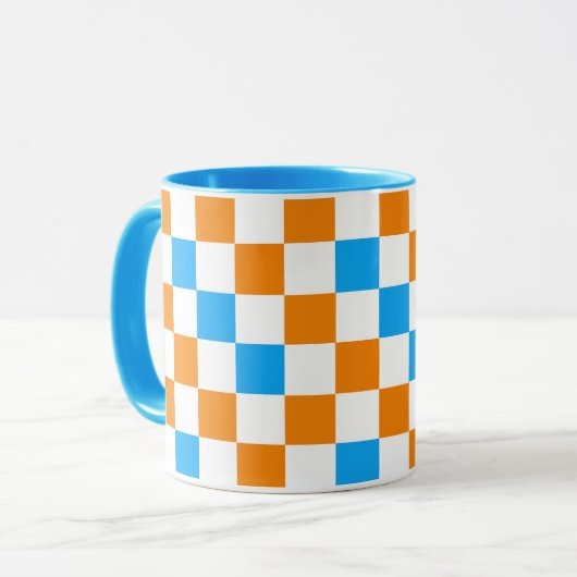 Orange White Blue Checkered Pattern Design  マグカップ (正面左)