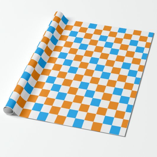 Orange White Blue Checkered Pattern Design  ラッピングペーパー (アンロールド)