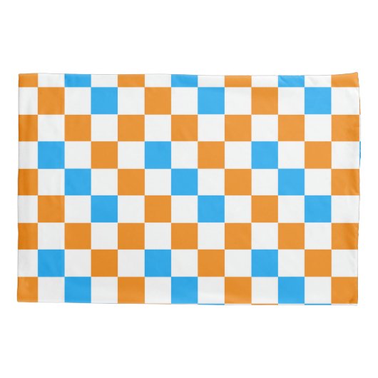 Orange White Blue Checkered Pattern Design  枕カバー (裏面)
