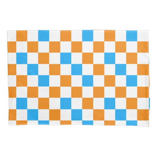 Orange White Blue Checkered Pattern Design  枕カバー (正面)