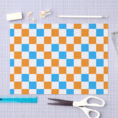 Orange White Blue Checkered Pattern Design  薄葉紙 (クラフト)