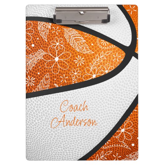 orange white boho doodle pattern basketball クリップボード (正面)