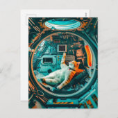Orange white cat in spacecraft cockpit シーズンポストカード (正面/裏面)