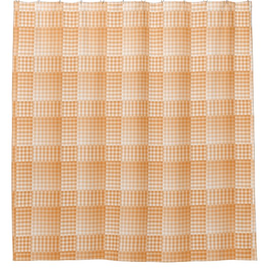 Orange White Checker Abstract Pattern シャワーカーテン (正面)